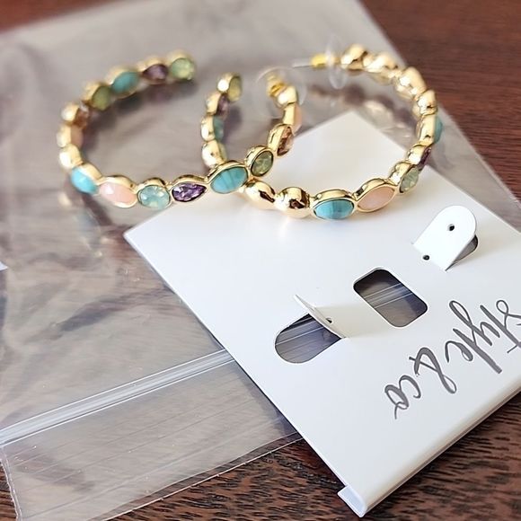 Gold-Tone Mixed Stone Open Hoop Earrings, Created Style & Co - Picture 5 of 5